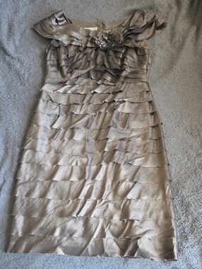 Sz 14 Vintage Retro Tiered Ruffled Shiny Metallic Flapper 50s 60s 70s Dress